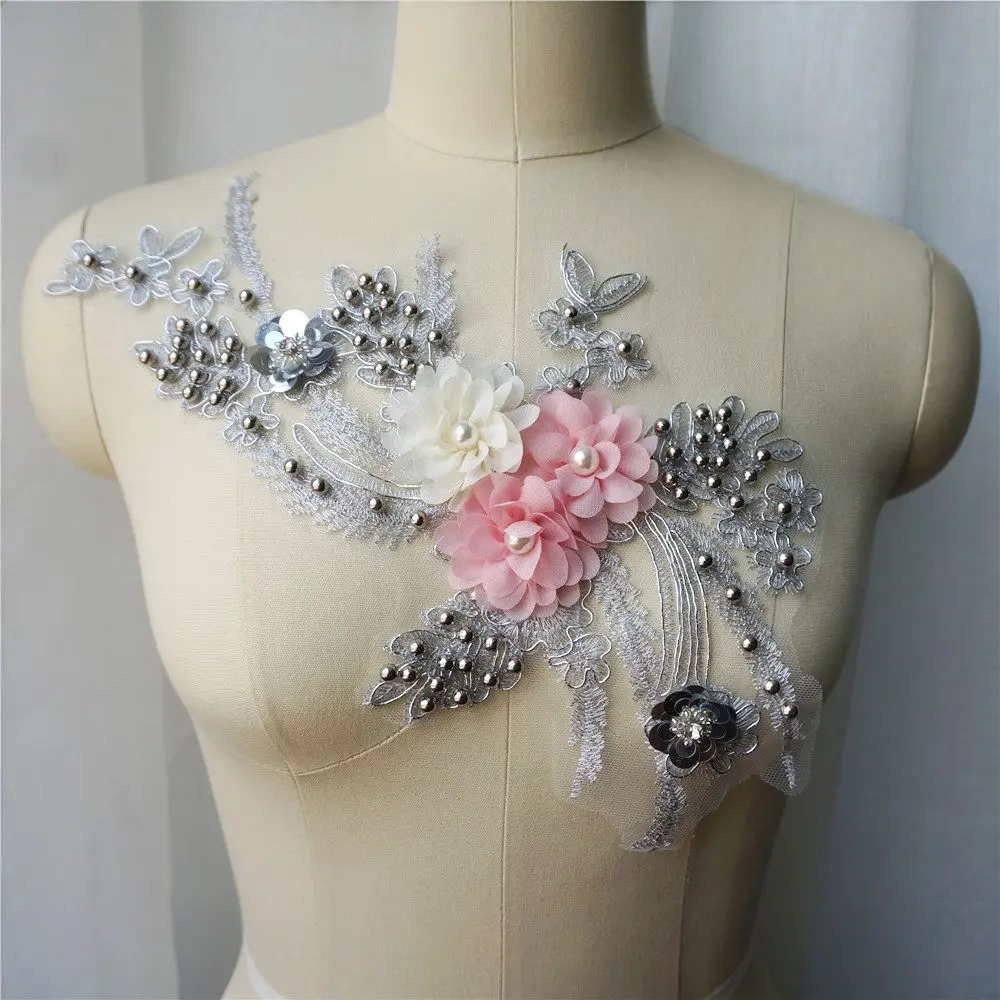 Grey Pink 3D Flowers Tassel Beads Lace Fabric Embroidered Wedding Gown Appliques Sew Patch For Dress DIY Decoration
Grey Pink 3D Flowers Tassel Beads Lace Fabric Embroidered Wedding Gown Appliques Sew Patch For Dress DIY Decoration