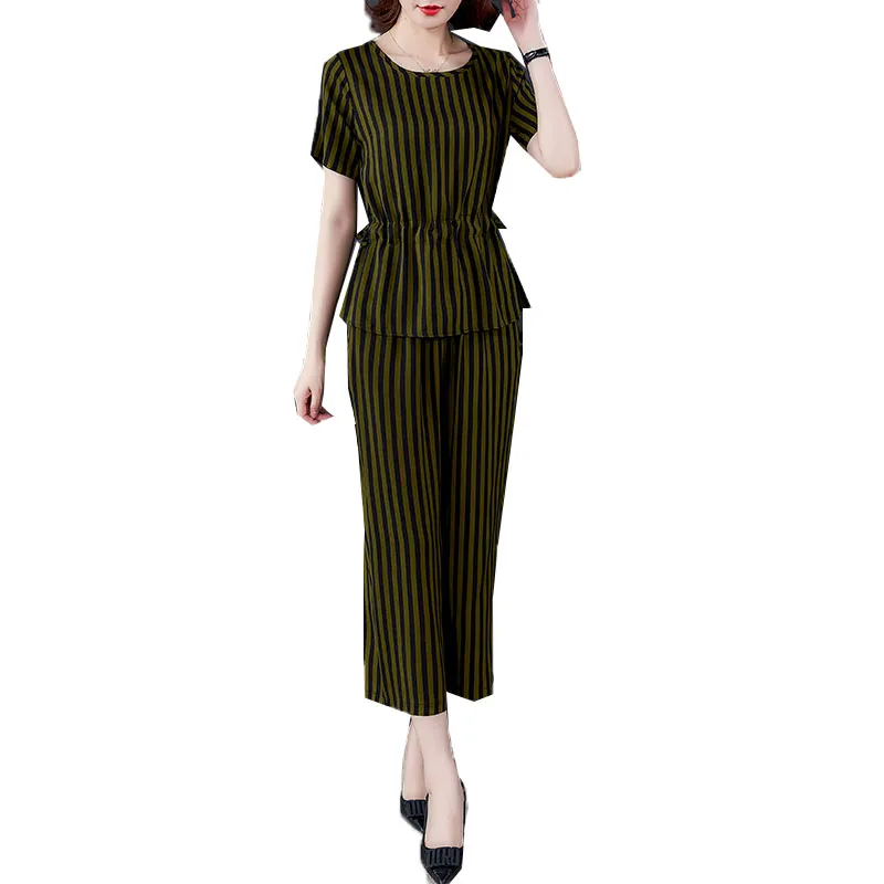 2 Piece Set Summer Female Pajamas Set Two-Piece Short-Sleeved Loose Women's Suit Fashion Mother Cotton Silk Home Service Suit
2 Piece Set Summer Female Pajamas Set Two-Piece Short-Sleeved Loose Women's Suit Fashion Mother Cotton Silk Home Service Suit