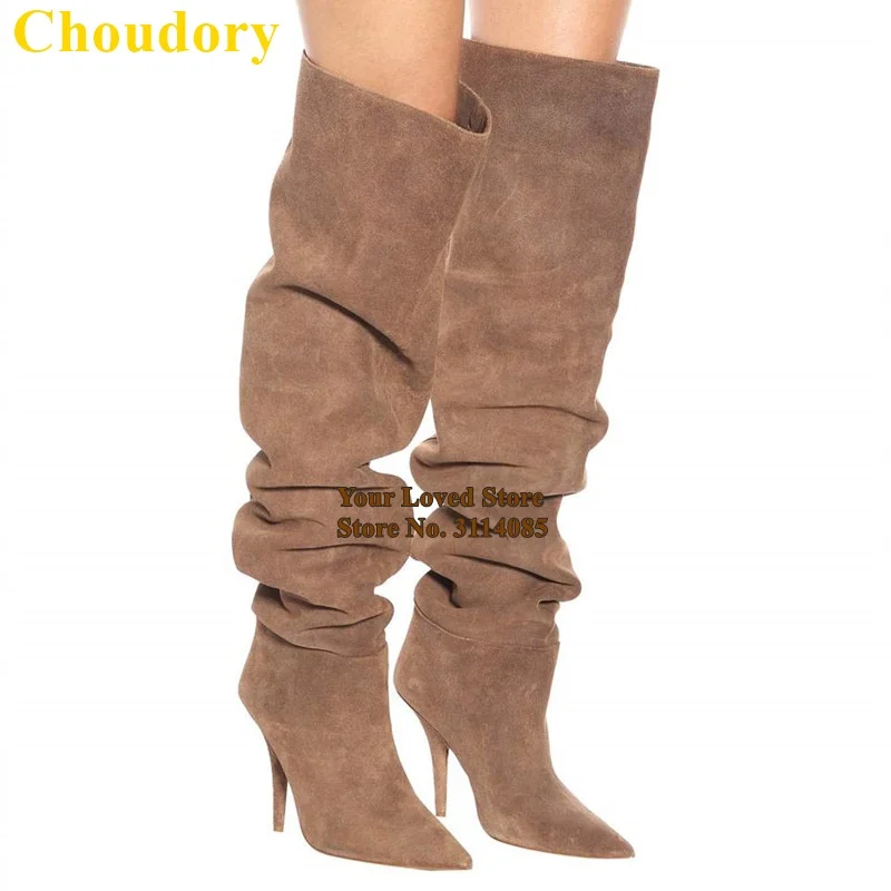 Choudory Factory Real Photo Coffee Suede Long Boots Stiletto Heels Pleated Pointed Toe Thigh Boots Over The Knee Dress Shoes
Choudory Factory Real Photo Coffee Suede Long Boots Stiletto Heels Pleated Pointed Toe Thigh Boots Over The Knee Dress Shoes