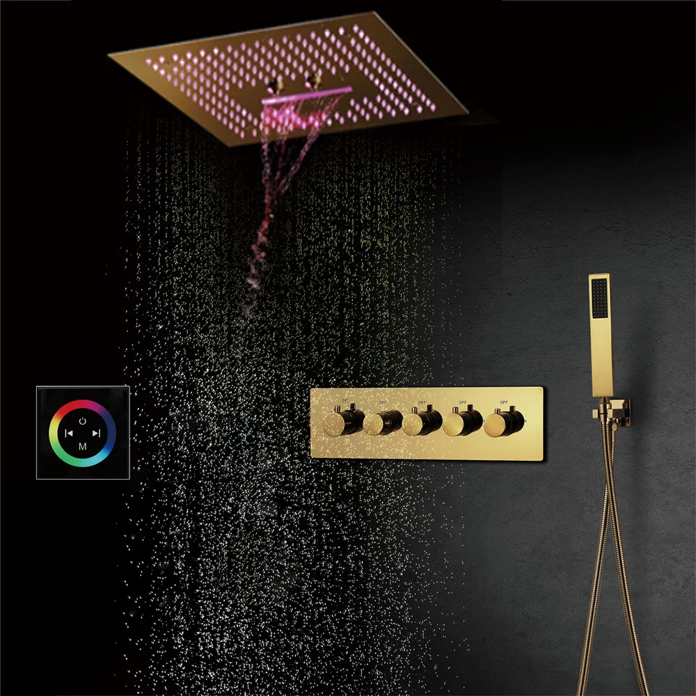 Large Rain Shower Systems Set Villa Gold 40*40CM Music LED Head Panel Bathroom Faucets Thermostatic Mixer Brass
Large Rain Shower Systems Set Villa Gold 40*40CM Music LED Head Panel Bathroom Faucets Thermostatic Mixer Brass