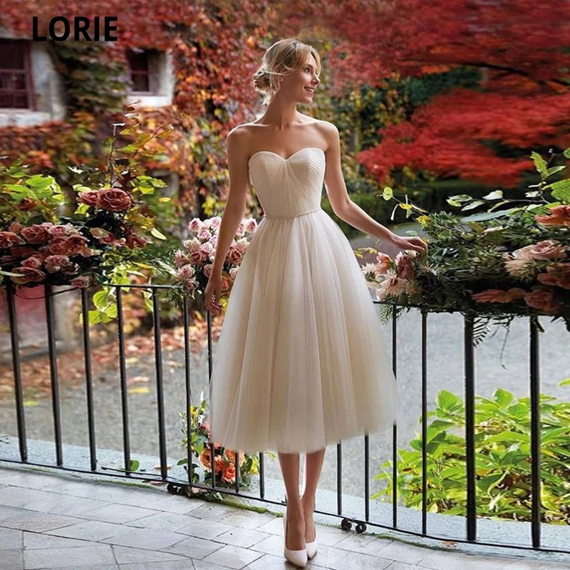 LORIE Sweetheart A-line Tulle Wedding Dress 2021 Pleat Waist Bead Tea-length Vestidos De Novia Robe De Mariée Zipper Back
LORIE Sweetheart A-line Tulle Wedding Dress 2021 Pleat Waist Bead Tea-length Vestidos De Novia Robe De Mariée Zipper Back