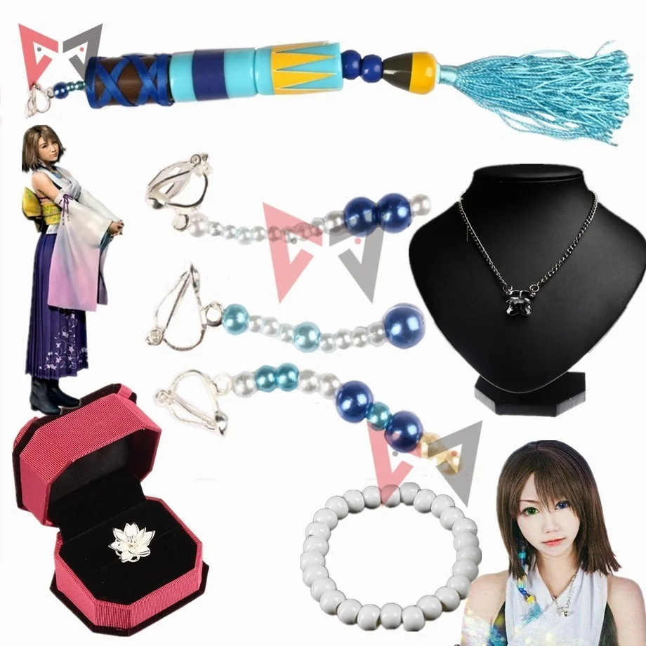 Final Fantasy Ten Yuna Cosplay accessories clip earrings Bell pendant necklace bracelet flower ring set fancy fashion jewelry
Final Fantasy Ten Yuna Cosplay accessories clip earrings Bell pendant necklace bracelet flower ring set fancy fashion jewelry
