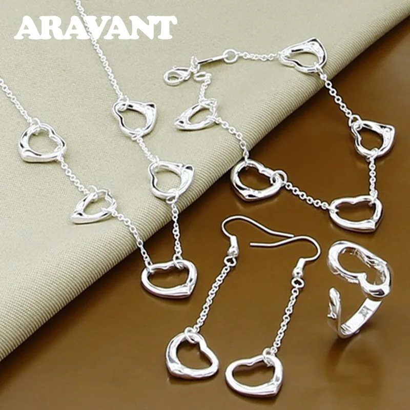 925 Silver Hollow Heart Necklace Drop Earrings Bracelet&Bangle Rings Sets For Women Wedding Jewelry Set
925 Silver Hollow Heart Necklace Drop Earrings Bracelet&Bangle Rings Sets For Women Wedding Jewelry Set