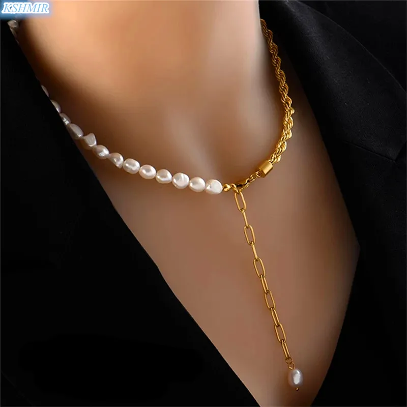 French Baroque Pearl Chain Splicing Stainless Steel Necklace Neo Gothic Girl Fashion Jewelry Party Sexy Neck Chain For Woman
French Baroque Pearl Chain Splicing Stainless Steel Necklace Neo Gothic Girl Fashion Jewelry Party Sexy Neck Chain For Woman