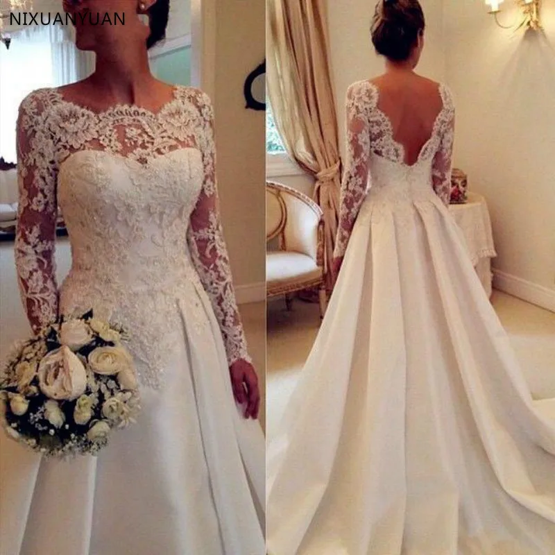 White Ivory Long Sleeve Lace Wedding Dresses Casamento Sheer A Line Custom Made Bridal Gowns Open Back Robe De Mariee
White Ivory Long Sleeve Lace Wedding Dresses Casamento Sheer A Line Custom Made Bridal Gowns Open Back Robe De Mariee