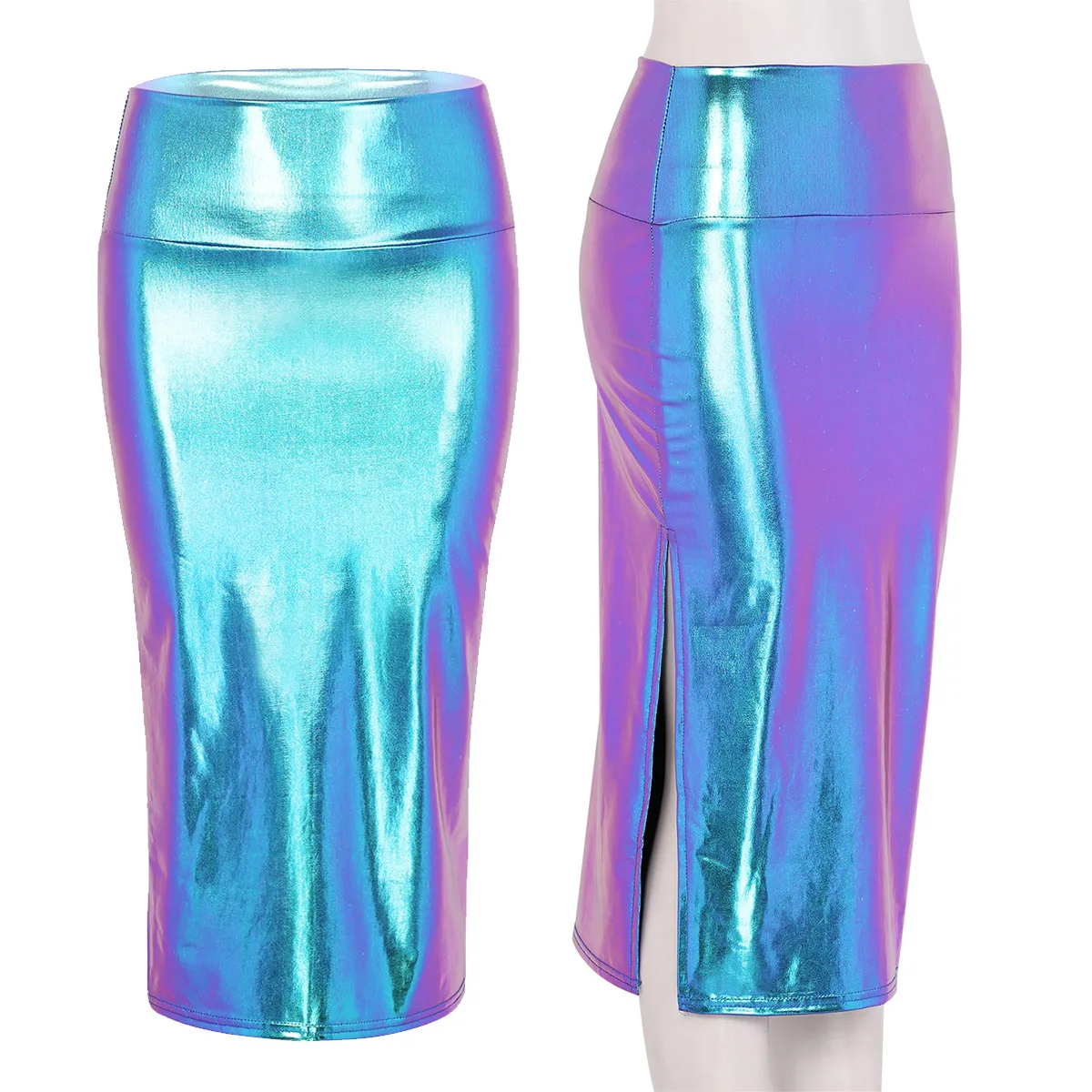 Womens Shiny Metallic Holographic High Waist Side Split Midi Pencil Skirt Bodycon for Party Night Club Sexy Fashion Skirt
Womens Shiny Metallic Holographic High Waist Side Split Midi Pencil Skirt Bodycon for Party Night Club Sexy Fashion Skirt