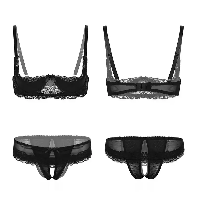 Women Sexy Lace Lingerie Set Adjustable Spaghetti Shoulder Straps 1/4 Cup Unlined Sheer Bra Tops with Low Rise Crotchless Briefs
Women Sexy Lace Lingerie Set Adjustable Spaghetti Shoulder Straps 1/4 Cup Unlined Sheer Bra Tops with Low Rise Crotchless Briefs