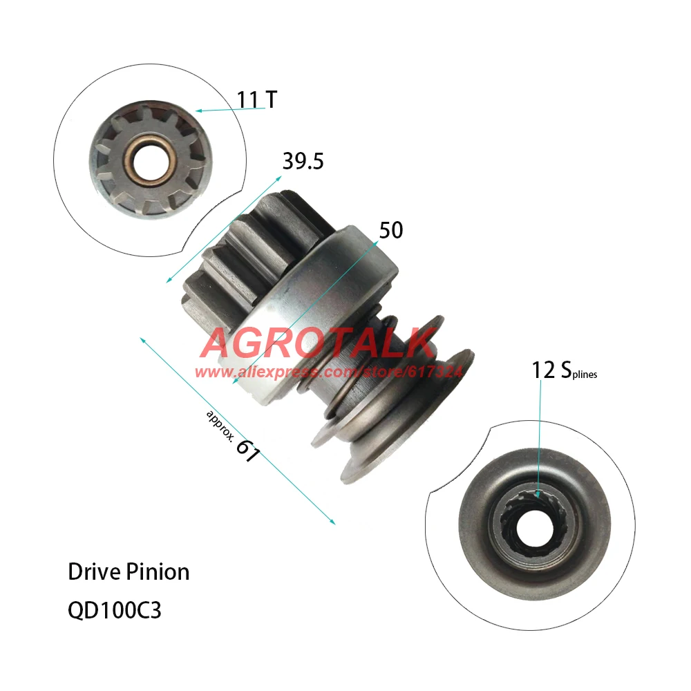 Drive pinion ( drive gear ),11 teeth 12 splines for starter motor, please check the dimensions firstly
Drive pinion ( drive gear ),11 teeth 12 splines for starter motor, please check the dimensions firstly