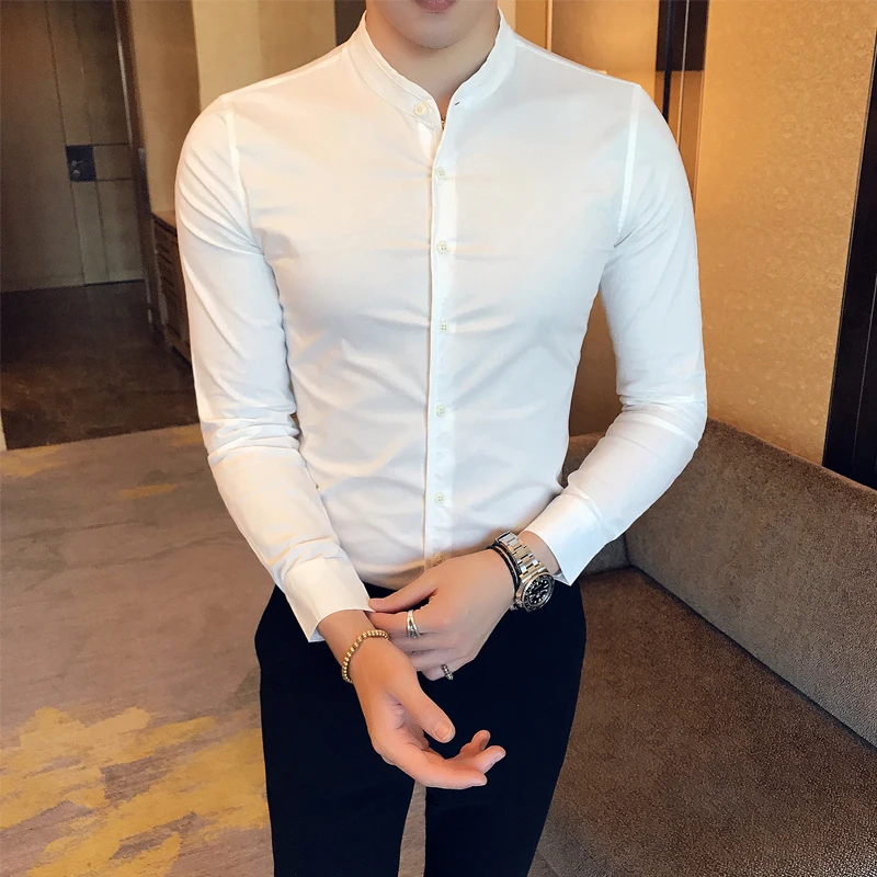 Stylish Black Classic Elegant Mens Clothing 2021 Fashion Plain White Shirts For Mens Chinese Mandarin Collar Formal Wear Social
Stylish Black Classic Elegant Mens Clothing 2021 Fashion Plain White Shirts For Mens Chinese Mandarin Collar Formal Wear Social