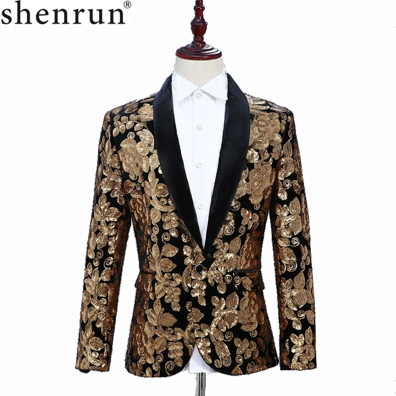 SHENRUN Men Shawl Lapel Blazer Designs Plus Size 5XL Black Velvet Gold Flowers Sequins Suit Jacket DJ Club Stage Singer Clothes
SHENRUN Men Shawl Lapel Blazer Designs Plus Size 5XL Black Velvet Gold Flowers Sequins Suit Jacket DJ Club Stage Singer Clothes