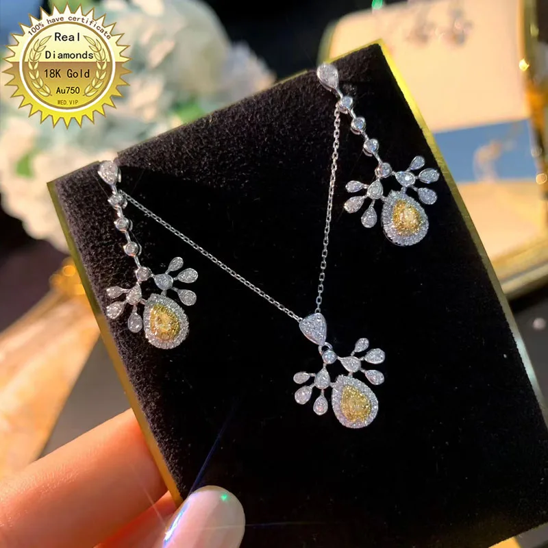 100% 18K gold natural diamond necklace and earring all use 1.15ct diamond M-D02
100% 18K gold natural diamond necklace and earring all use 1.15ct diamond M-D02