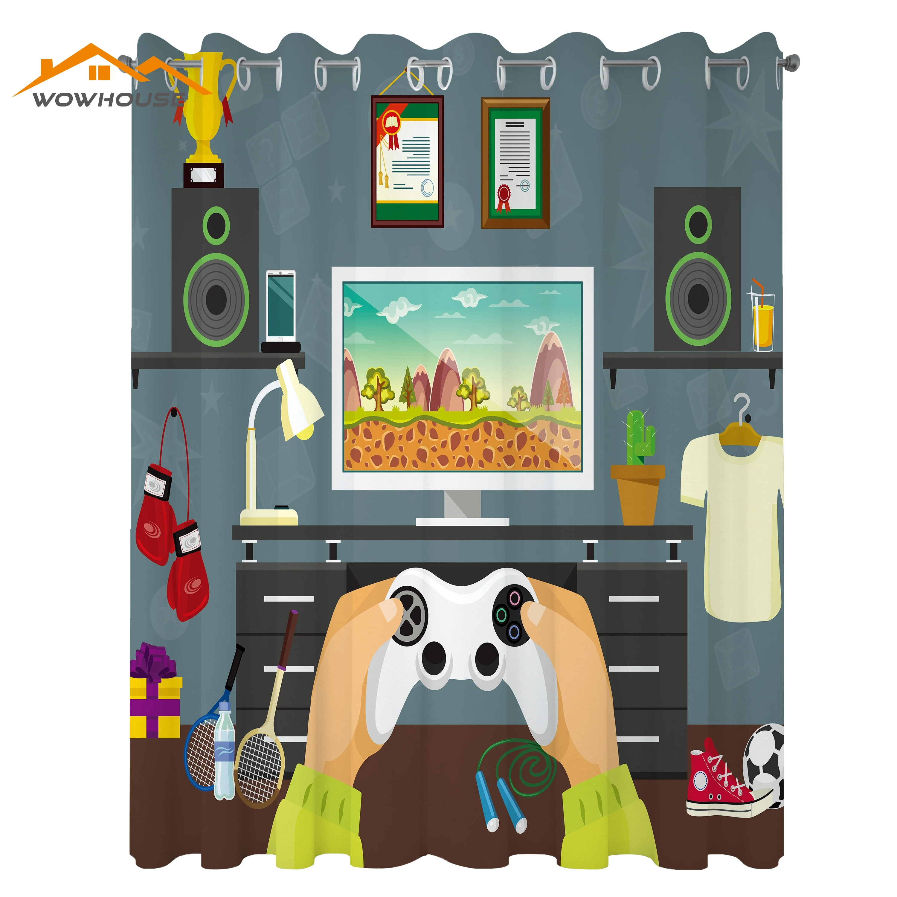 Gamer Curtains Gaming Guy in His Flat with Diplomas Loud Speakers Boxing Gloves Jump Rope and Trophy Living Room Bedroom Window
Gamer Curtains Gaming Guy in His Flat with Diplomas Loud Speakers Boxing Gloves Jump Rope and Trophy Living Room Bedroom Window
