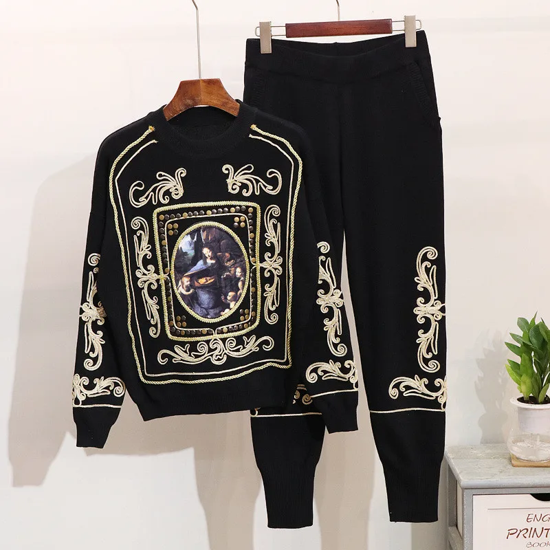 Fashion 2 piece set women tracksuit Winter New Flower Long Sleeve Sweater+Casual Pants Two Pieces Knitting Pants Suit Autumn
Fashion 2 piece set women tracksuit Winter New Flower Long Sleeve Sweater+Casual Pants Two Pieces Knitting Pants Suit Autumn
