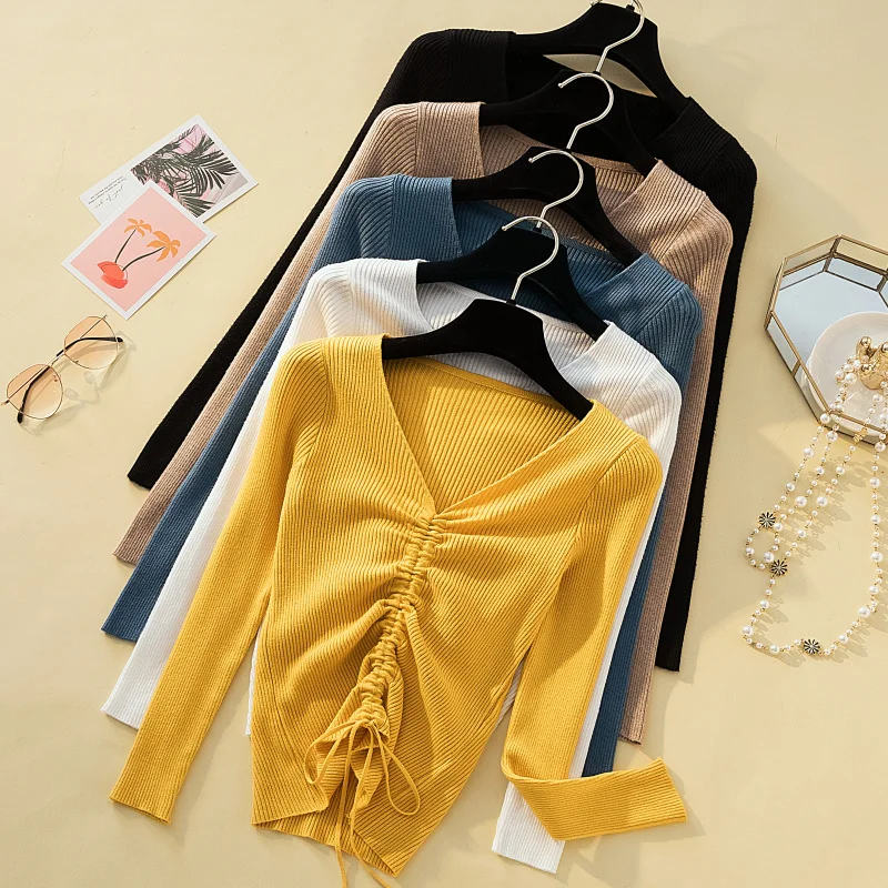 Sexy V-Neck Lace Up Knitting Pullover Sweater Top Fashion Fall Winter Women Chic Tops Knit Slim Jumper Pull Femme White Yellow
Sexy V-Neck Lace Up Knitting Pullover Sweater Top Fashion Fall Winter Women Chic Tops Knit Slim Jumper Pull Femme White Yellow