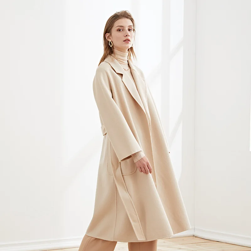 High Quality 100% Wool Water Ripple Double-Sided Woolen Coats Women Solid Color Lapel With Belt Warm Long Overcoat Autumn 2021
High Quality 100% Wool Water Ripple Double-Sided Woolen Coats Women Solid Color Lapel With Belt Warm Long Overcoat Autumn 2021