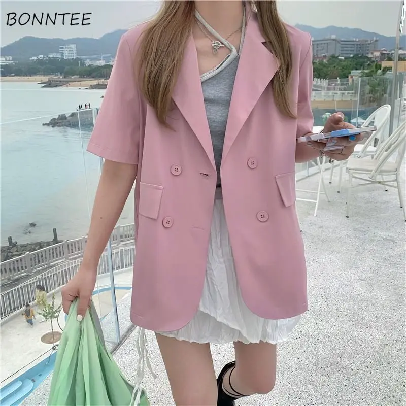 Blazers Women Solid Notched Double Breasted Fashionable Baggy Korean Style Leisure Summer Short Sleeve All-match Elegant Simple
Blazers Women Solid Notched Double Breasted Fashionable Baggy Korean Style Leisure Summer Short Sleeve All-match Elegant Simple