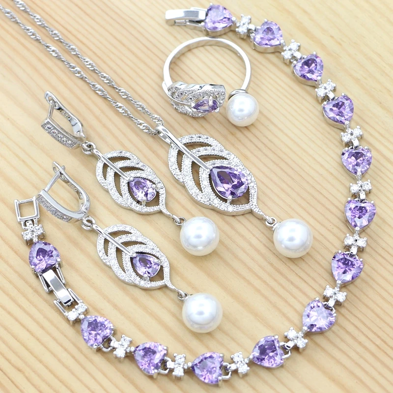 925 Silver Jewelry Set For Women Party Decoration Purple Cubic Zirconia White Pearl Bracelet Necklace Pendant Earrings Open Ring
925 Silver Jewelry Set For Women Party Decoration Purple Cubic Zirconia White Pearl Bracelet Necklace Pendant Earrings Open Ring