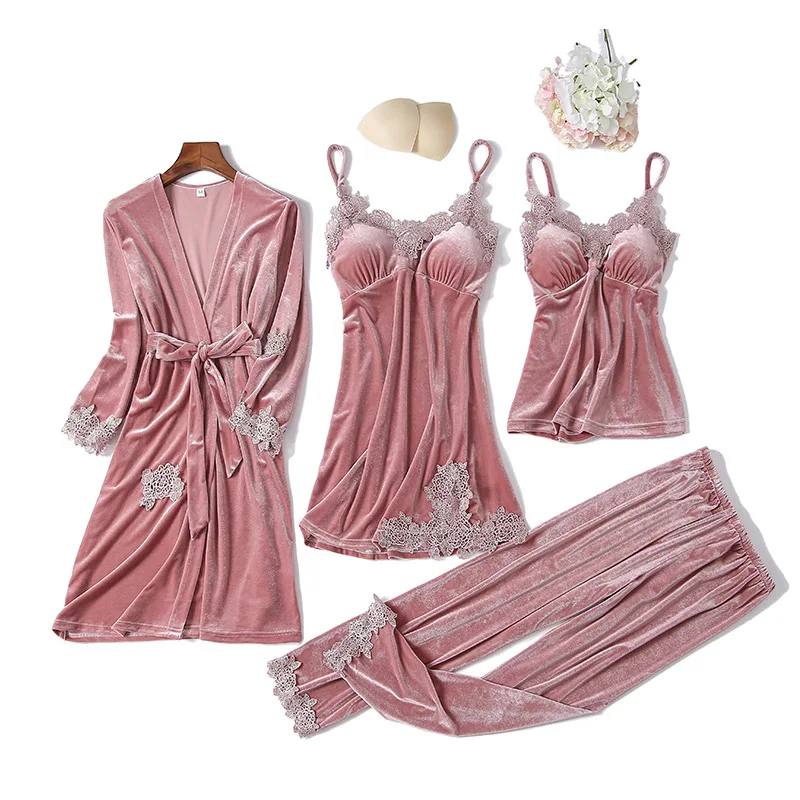 Casual Velour Home Clothing 4pcs Sleep Set Intimate Lingerie Women Pajamas Suit Long Sleeve Lace Velvet Homewear Pyjamas
Casual Velour Home Clothing 4pcs Sleep Set Intimate Lingerie Women Pajamas Suit Long Sleeve Lace Velvet Homewear Pyjamas
