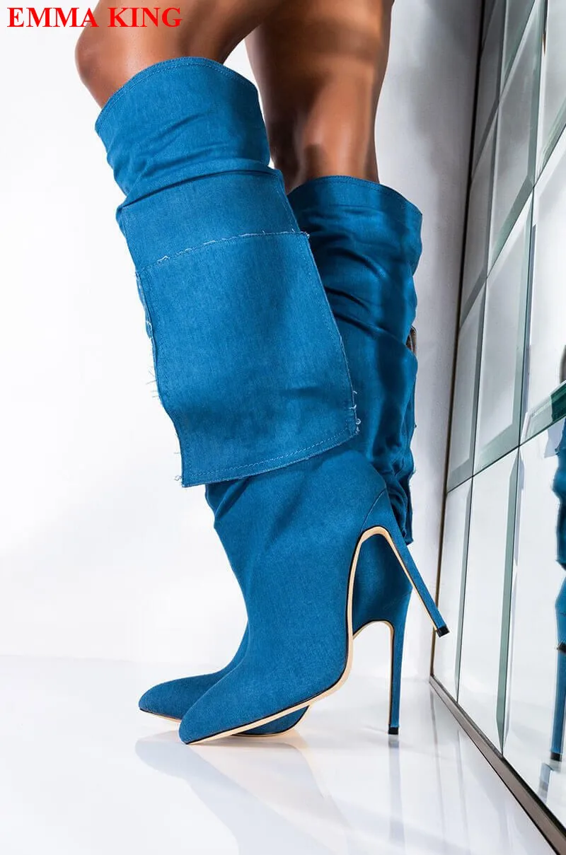 New Winter Women Denim Cowoy Boots Lady Designer Pocket Knee-High Boots Fashion Super High Heels Shoes Pointed Mujer Botas 2021
New Winter Women Denim Cowoy Boots Lady Designer Pocket Knee-High Boots Fashion Super High Heels Shoes Pointed Mujer Botas 2021