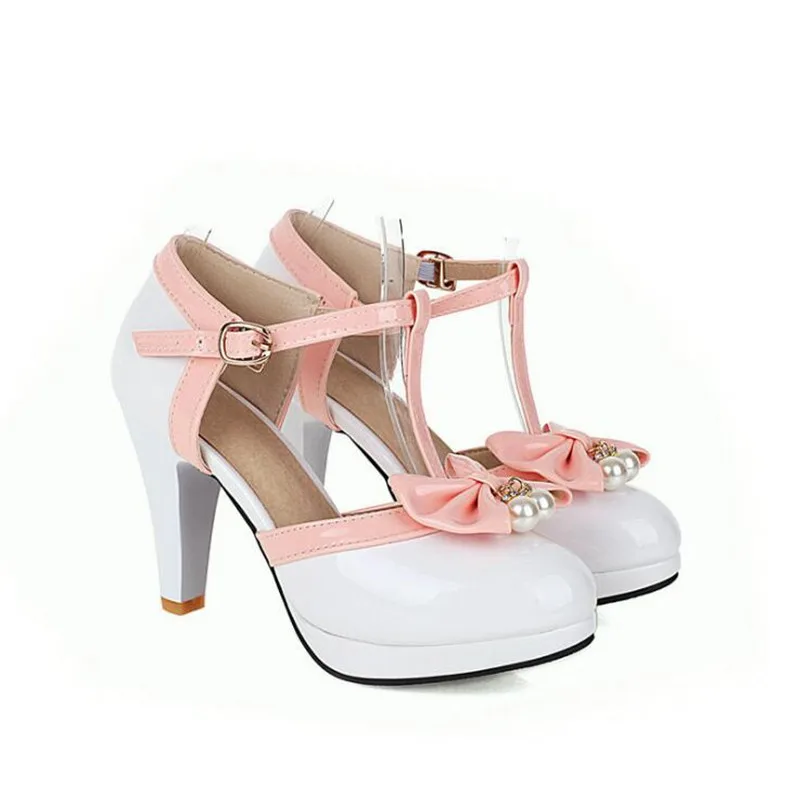New Women Mary Janes Pumps T-StrapWomen 9cm Spike Heels Shoes Pearl Bowtie Lolita Shoes Wedding Bridal Shoes Girls' Shoes 32-43
New Women Mary Janes Pumps T-StrapWomen 9cm Spike Heels Shoes Pearl Bowtie Lolita Shoes Wedding Bridal Shoes Girls' Shoes 32-43
