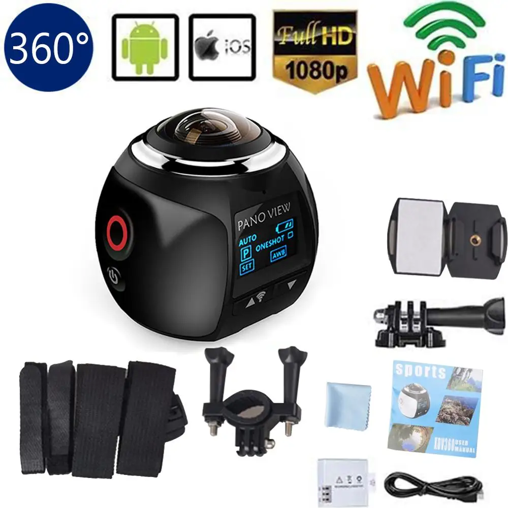 Mini panorama 360 driving recorder/360 panorama 4K waterproof anti-shake sports camera/V1 sports dv/VR virtual reality camera
Mini panorama 360 driving recorder/360 panorama 4K waterproof anti-shake sports camera/V1 sports dv/VR virtual reality camera