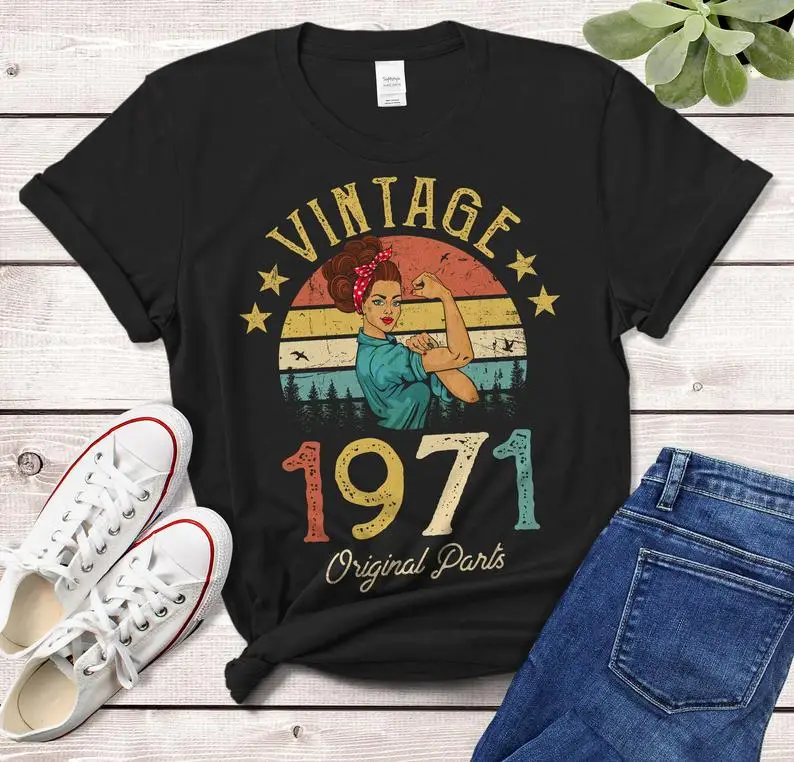 Vintage 1971 T-shirt at the 50th birthday party Harajuku Women's clothing 100%cotton fun women's shirt short-sleeved top T-shirt
Vintage 1971 T-shirt at the 50th birthday party Harajuku Women's clothing 100%cotton fun women's shirt short-sleeved top T-shirt