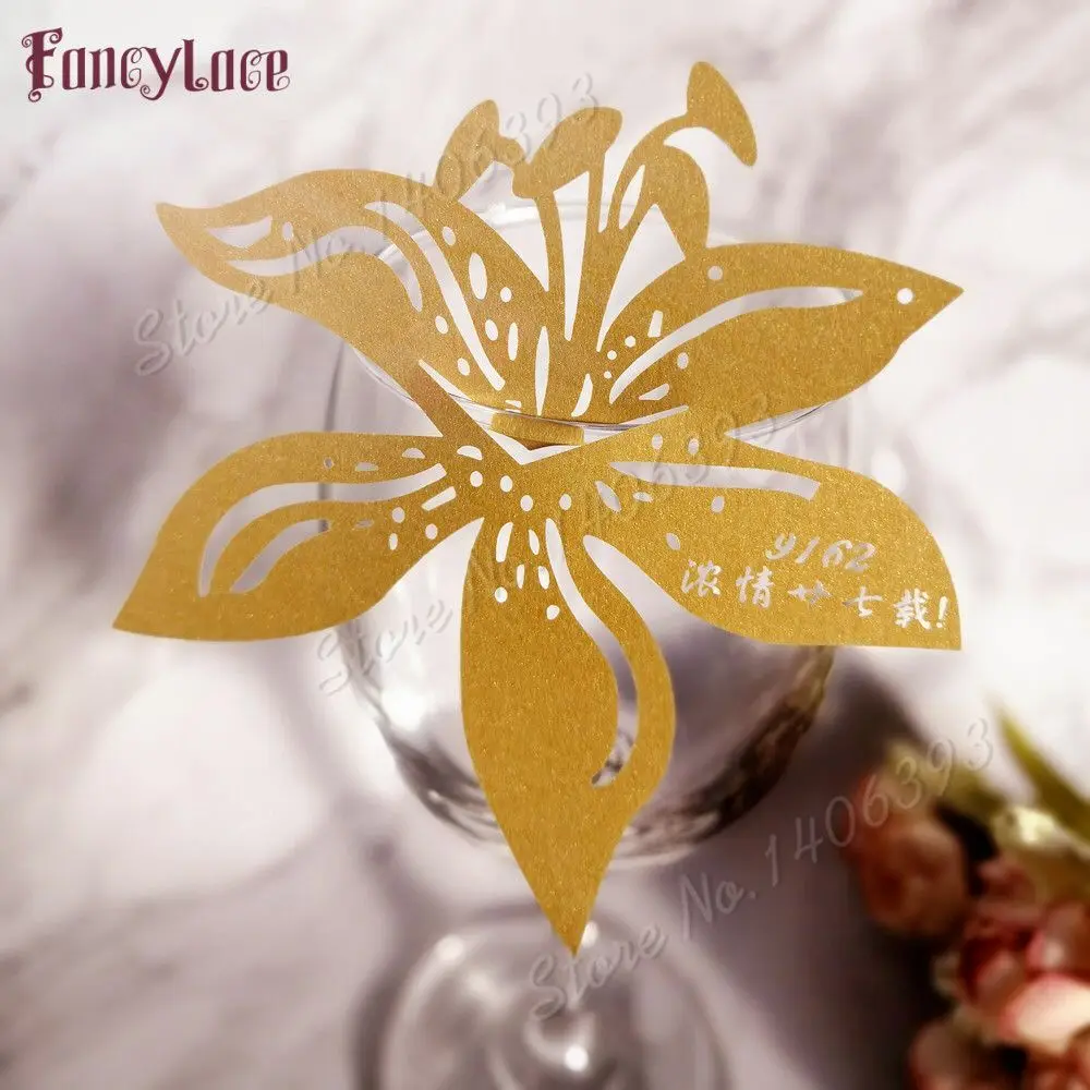 50pcs/lot Lily Flower Laser Cut Table Mark Wine Glass Name Place Cards Paper Wedding Birthday Baby Shower Christmas Supplies 
50pcs/lot Lily Flower Laser Cut Table Mark Wine Glass Name Place Cards Paper Wedding Birthday Baby Shower Christmas Supplies