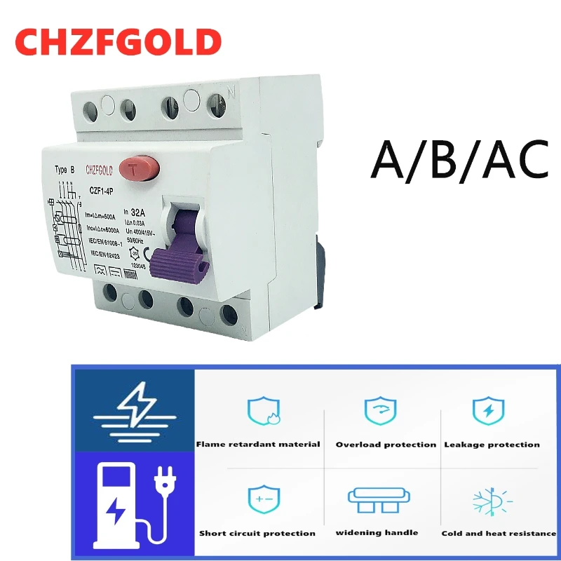 CHZFGOLD disjuntor de corrente com trilho din, corrente de fuga com trilho dc rccb rcd 4p 63a 30ma 300ma tipo b 6ka
CHZFGOLD disjuntor de corrente com trilho din, corrente de fuga com trilho dc rccb rcd 4p 63a 30ma 300ma tipo b 6ka