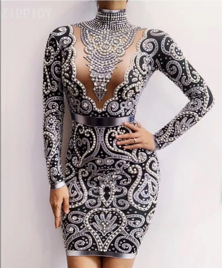 3 Colors Gray Rhinestones Pearls Spandex Dress Birthday Celebrate Dance Prom Outfit Sexy Female Singer show Dress
3 Colors Gray Rhinestones Pearls Spandex Dress Birthday Celebrate Dance Prom Outfit Sexy Female Singer show Dress
