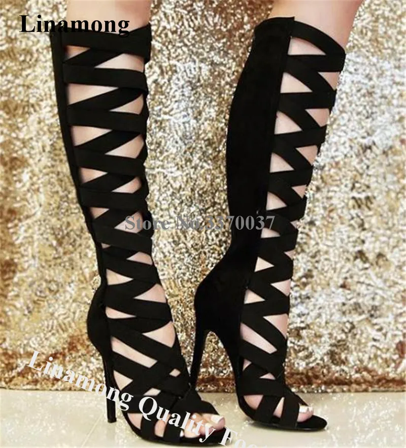 Linamong Sexy Bandage Stiletto Heel Knee HIgh Gladiator Boots Cut-out Straps Cross Elastical Long High Heel Sandal Boots
Linamong Sexy Bandage Stiletto Heel Knee HIgh Gladiator Boots Cut-out Straps Cross Elastical Long High Heel Sandal Boots