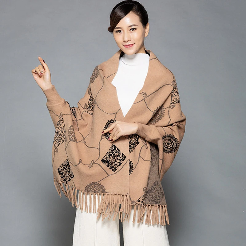 New cashmere Poncho shawl with sleeves women in autumn and winter thick warm double-sided solid tassel cloak girls
New cashmere Poncho shawl with sleeves women in autumn and winter thick warm double-sided solid tassel cloak girls
