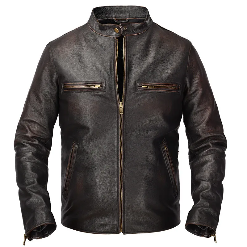 2020 Vintage Brown Men Slim Fit Biker's Leather Jacket Large Size 6XL Genuine Cowhide American Motorcycle Coat
2020 Vintage Brown Men Slim Fit Biker's Leather Jacket Large Size 6XL Genuine Cowhide American Motorcycle Coat