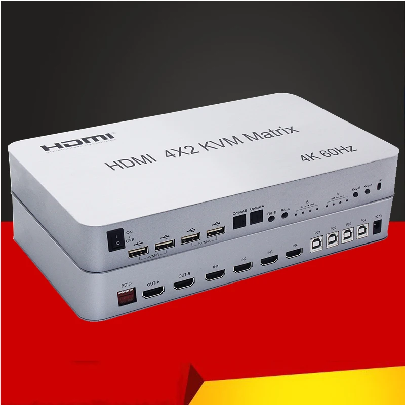 4X2 HDMI-compati KVM Matrix Switch 4Port Dual Monitor Extended Display 4K@60Hz Supports USB2.0 Devices Control Up to 4 Computers
4X2 HDMI-compati KVM Matrix Switch 4Port Dual Monitor Extended Display 4K@60Hz Supports USB2.0 Devices Control Up to 4 Computers