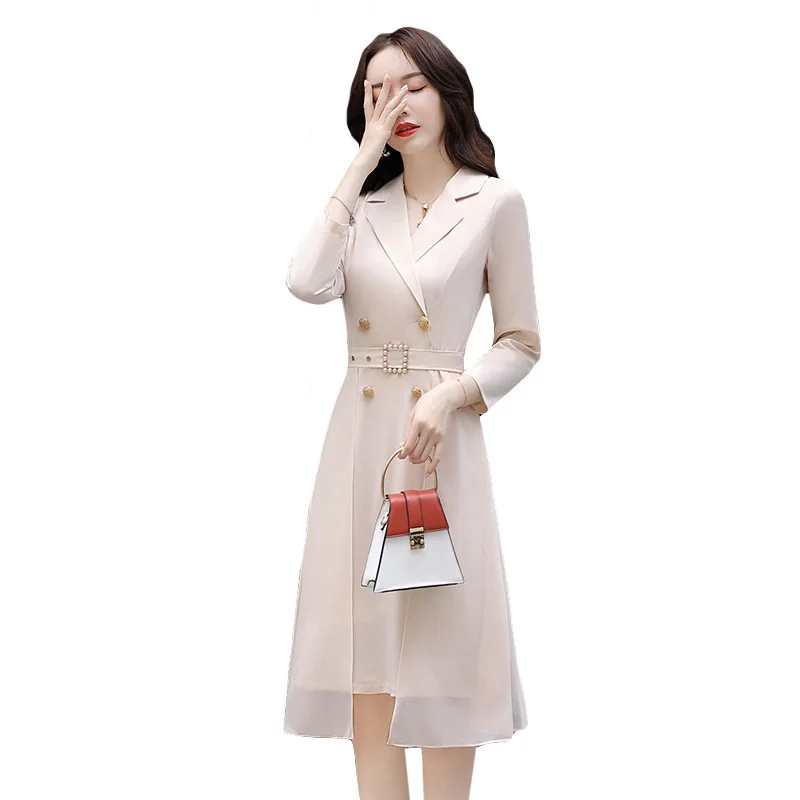 Spring and Autumn New Korean Pure Color Lace Up Long Double Breasted Closure Waist Waist Thin Temperament Professional Dresses
Spring and Autumn New Korean Pure Color Lace Up Long Double Breasted Closure Waist Waist Thin Temperament Professional Dresses