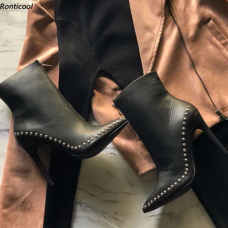Ronticool Women Winter Ankle Boots Studded Front Zipper Sexy Stiletto Heel Pointed Toe Black Club Shoes Women Plus US Size 5-15
Ronticool Women Winter Ankle Boots Studded Front Zipper Sexy Stiletto Heel Pointed Toe Black Club Shoes Women Plus US Size 5-15