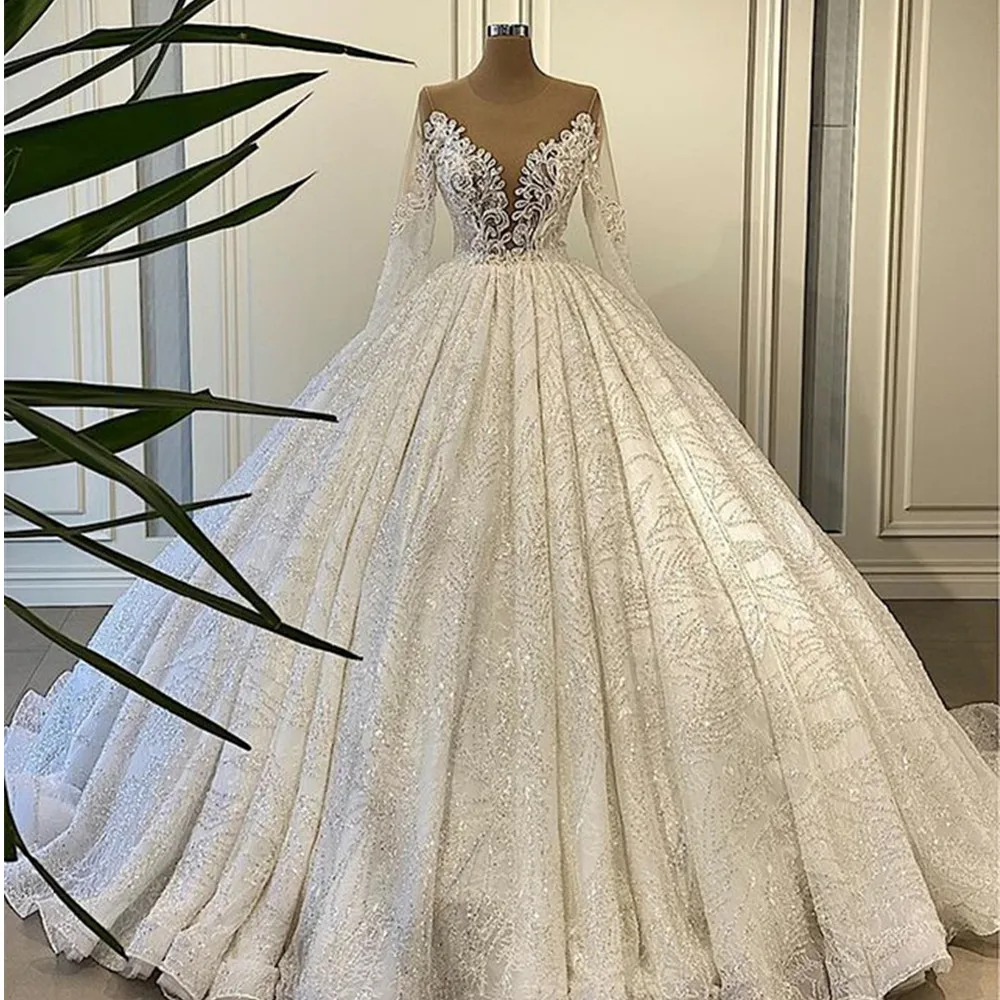 2022 Romantic Sequins Lace Ball Gown Wedding Dresses Sexy Illusion Tulle Long Sleeve Wedding Gowns Vestido De Noiva
2022 Romantic Sequins Lace Ball Gown Wedding Dresses Sexy Illusion Tulle Long Sleeve Wedding Gowns Vestido De Noiva