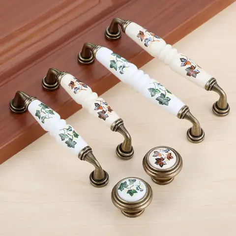 DRELD Vintage Rural Ceramic Drawer Cupboard Door Furniture Handles Cabinet Handles and Knobs Dresser Kitchen Pull +M4x25mm Screw