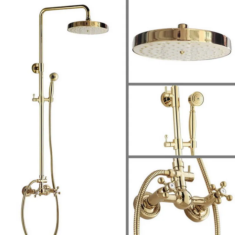 Luxury Gold Color Brass Wall Mounted Bathroom 8 Inch Round Rainfall Shower Faucet Set Bath Mixer Tap Hand Shower mgf325
Luxury Gold Color Brass Wall Mounted Bathroom 8 Inch Round Rainfall Shower Faucet Set Bath Mixer Tap Hand Shower mgf325