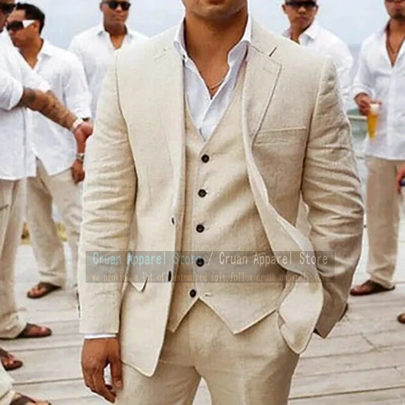 Linen Men's Classic Suit Male Blazer Vest Pants 3Pcs Slim Fit Beige Beach Wedding Suit Set Best Man Groom Tuxedo Casual Outfit
Linen Men's Classic Suit Male Blazer Vest Pants 3Pcs Slim Fit Beige Beach Wedding Suit Set Best Man Groom Tuxedo Casual Outfit