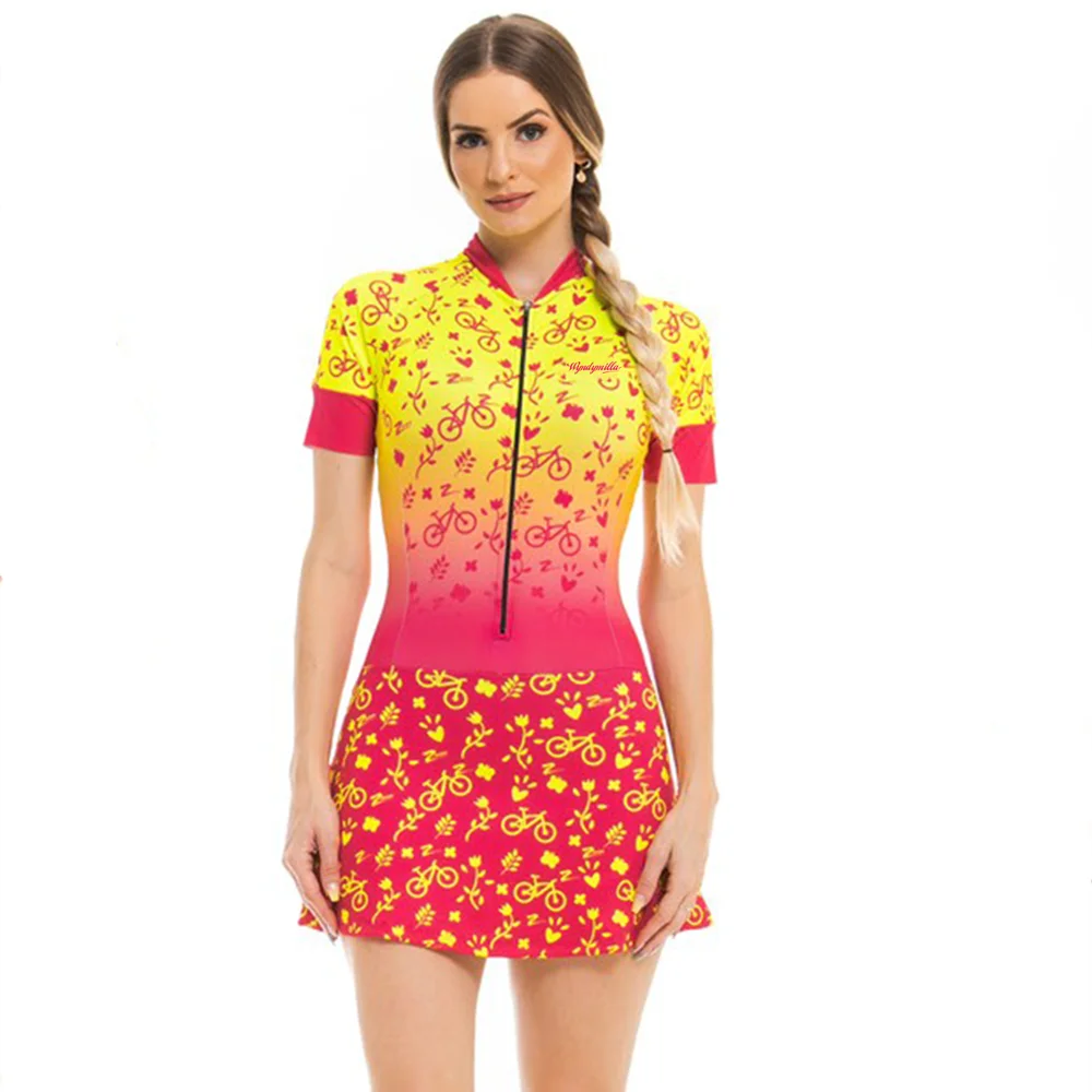 Woman Vestidinho Saia Triathlon Cycling Skinsuit Custom Bike Jersey Ropa Ciclismo Cycling Clothing Jumpsuit Little Dress
Woman Vestidinho Saia Triathlon Cycling Skinsuit Custom Bike Jersey Ropa Ciclismo Cycling Clothing Jumpsuit Little Dress