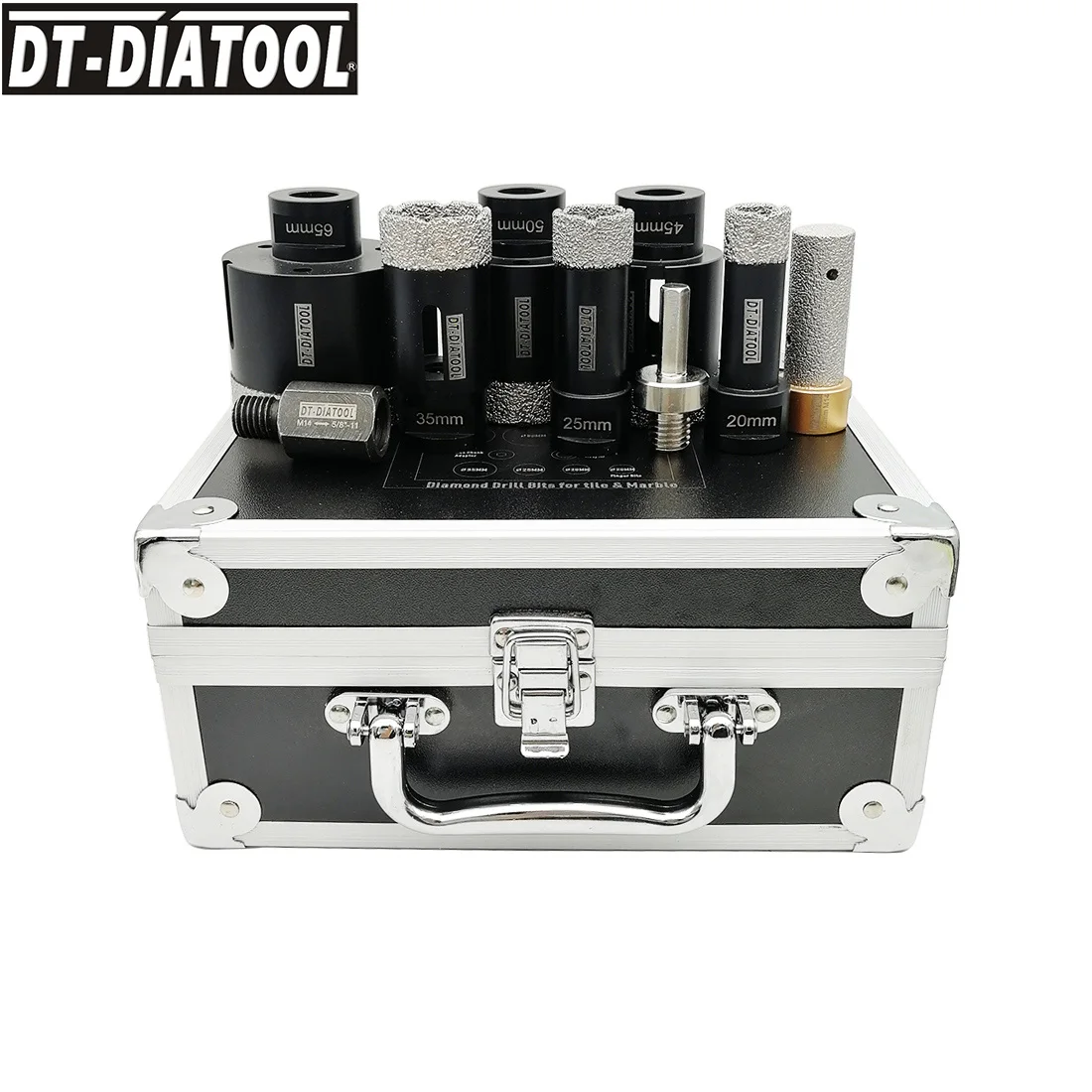 DT-DIATOOL, 1 набор алмазных корончатых насадок, вакуумная паяная пила M14 или 5/8-11 смешанного размера, с шестигранной головкой 3/8 дюйма и переходником M14
DT-DIATOOL, 1 набор алмазных корончатых насадок, вакуумная паяная пила M14 или 5/8-11 смешанного размера, с шестигранной головкой 3/8 дюйма и переходником M14