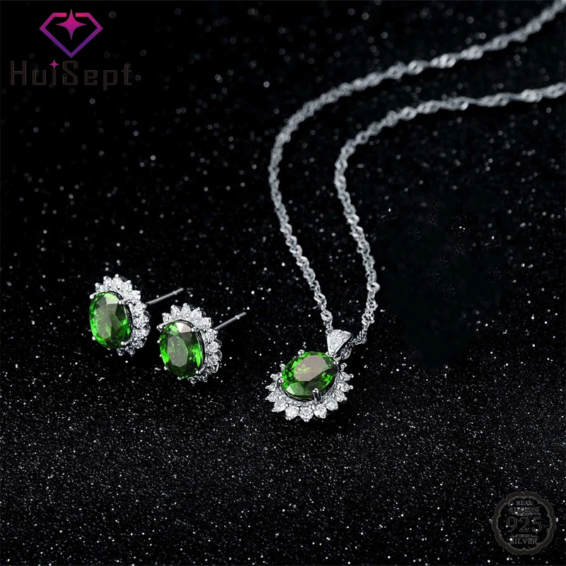 HuiSept Jewelry Set 925 Silver Earring Necklace Oval Shaped Emerald Zircon Gemstones Accessories for Women Wedding Drop shipping
HuiSept Jewelry Set 925 Silver Earring Necklace Oval Shaped Emerald Zircon Gemstones Accessories for Women Wedding Drop shipping