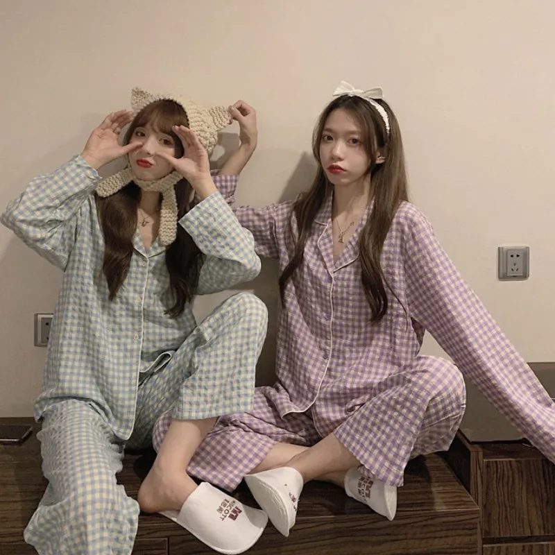 2021 Spring Women Pajamas Sets with Pants Long Sleeve Turn-down Collar Pocket Pyjama Plaid Cardigan Button Top+Pants Pijama Set
2021 Spring Women Pajamas Sets with Pants Long Sleeve Turn-down Collar Pocket Pyjama Plaid Cardigan Button Top+Pants Pijama Set