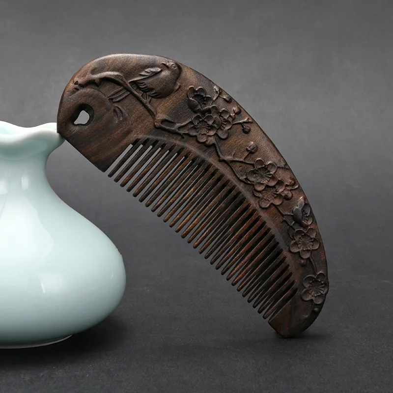 Classical Ebony Comb Handle Double-sided Carved Fine-tooth Full Wooden Comb Gift Massage Smooth Hair Anti-static Comb
Classical Ebony Comb Handle Double-sided Carved Fine-tooth Full Wooden Comb Gift Massage Smooth Hair Anti-static Comb