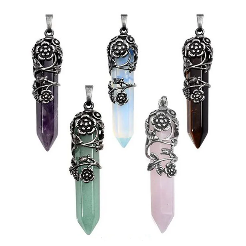 KFT Antique Silver Plated Natural Healing Crystal Quartz Stone Flower Wrapped Hexagon Prism Pendulum Reiki Pendant Jewelry
KFT Antique Silver Plated Natural Healing Crystal Quartz Stone Flower Wrapped Hexagon Prism Pendulum Reiki Pendant Jewelry