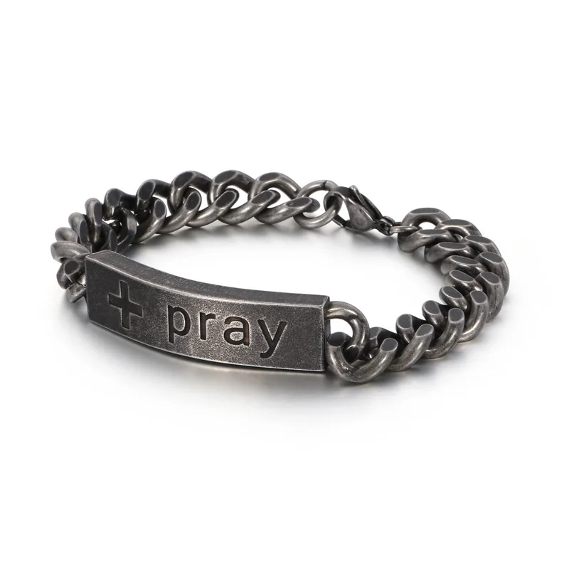 European and American popular vintage religious jewelry 316 stainless steel personality bent cross prayer simple men's bracelet
European and American popular vintage religious jewelry 316 stainless steel personality bent cross prayer simple men's bracelet