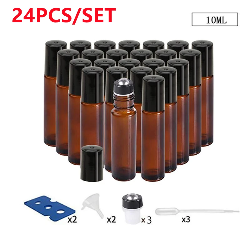 24Pcs/set 10ml Amber Glass Roll Bottles Glass Bottle Perfume Essential Oil Sub-bottle with Roller Ball for Perfume Aromatherapy
24Pcs/set 10ml Amber Glass Roll Bottles Glass Bottle Perfume Essential Oil Sub-bottle with Roller Ball for Perfume Aromatherapy