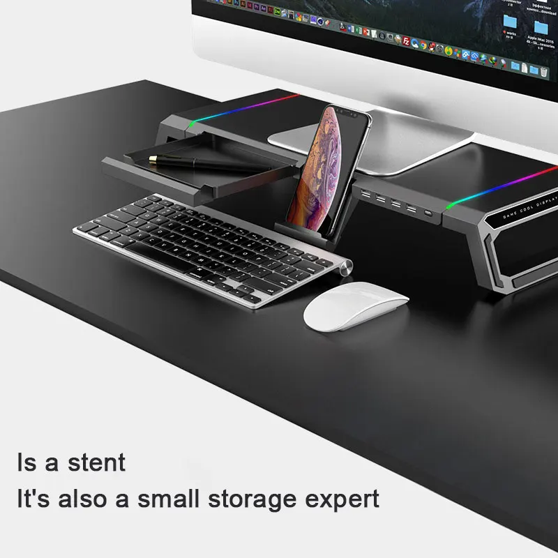 T1 Universal Monitor Stand RGB Support 4-Port USB3.0 Charging Table Storage Stand Suitable For Laptop Monitor Mobile Phone
T1 Universal Monitor Stand RGB Support 4-Port USB3.0 Charging Table Storage Stand Suitable For Laptop Monitor Mobile Phone