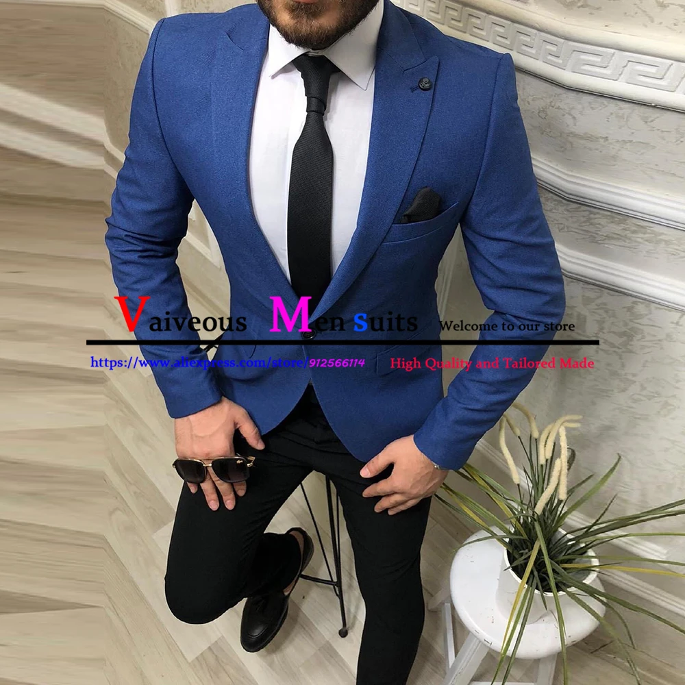 Royal Blue Blazer Black Pants Men's Suits For Wedding 2 Pieces Business Office Work Suits Set Formal Groom Tuxedos Traje Hombre
Royal Blue Blazer Black Pants Men's Suits For Wedding 2 Pieces Business Office Work Suits Set Formal Groom Tuxedos Traje Hombre