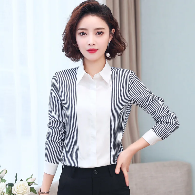 Female Spring And Autumn New Striped Shirt Feminine Fashion Korean Color Contrast Stitching With Long Sleeve Bottomed Top Lady
Female Spring And Autumn New Striped Shirt Feminine Fashion Korean Color Contrast Stitching With Long Sleeve Bottomed Top Lady